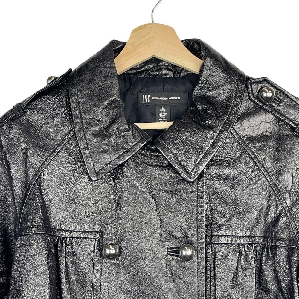 INC INTERNATIONAL CONCEPTS HIGH SHINE LEATHER HALF SLEEVE DOUBLE BREASTED COAT - Picture 6 of 11